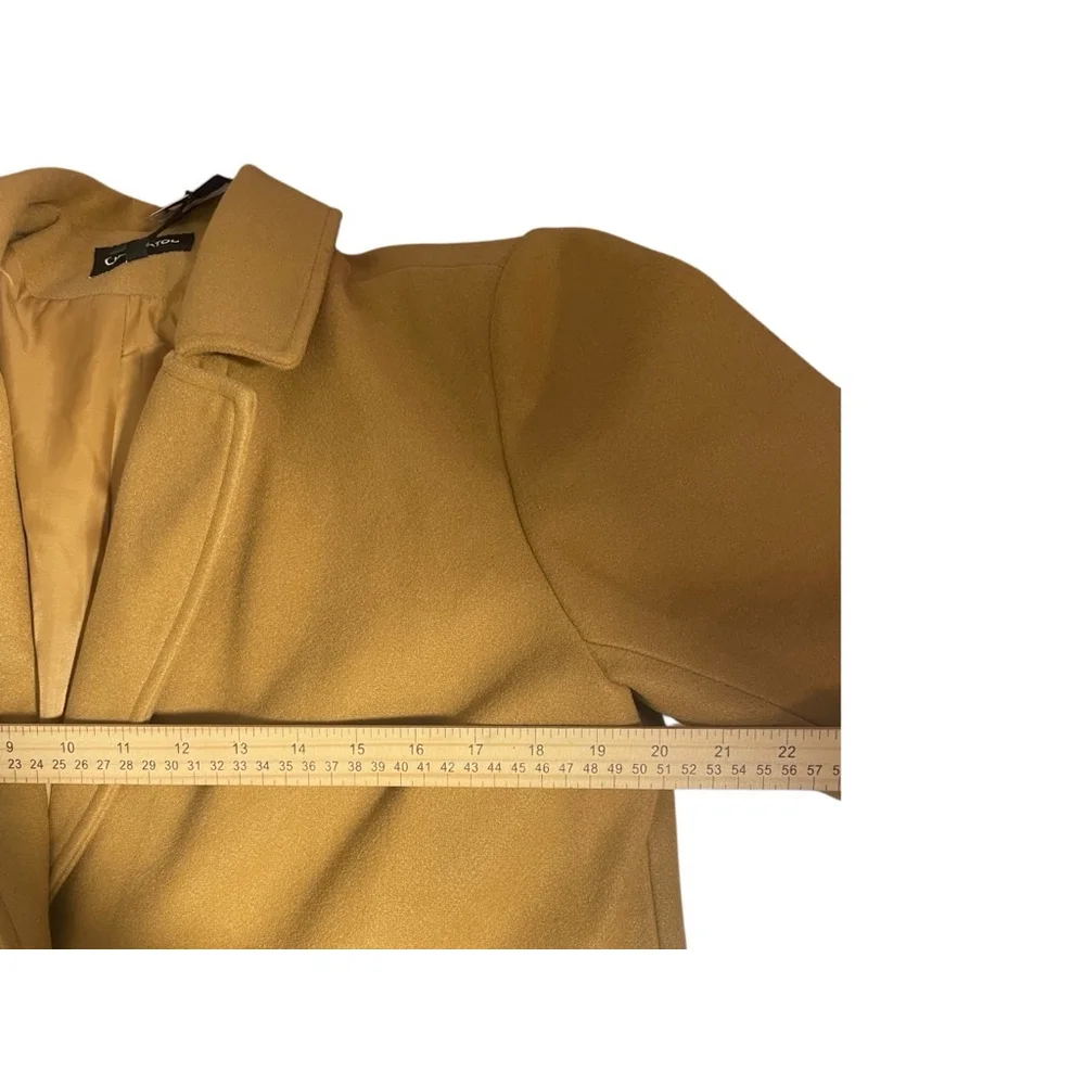 Womens XL Camel long fall winter single breasted wool blend dress coat Chouyatou - Picture 5 of 7